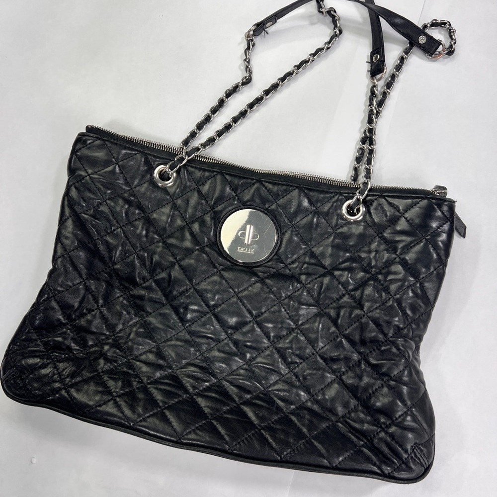DKNY Black Quilted Leather Tote Bag